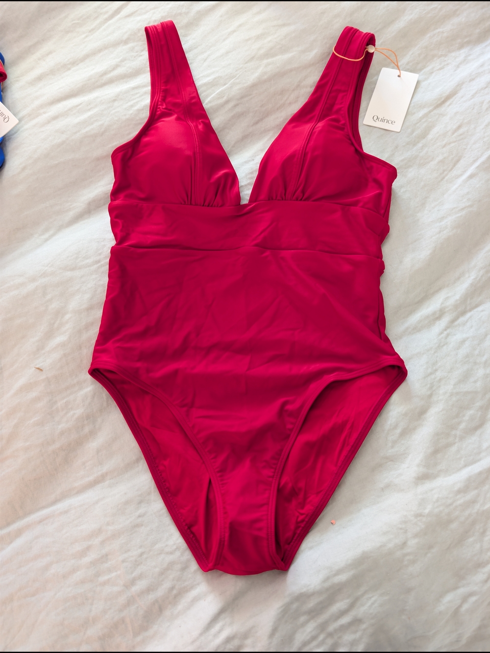 NWT Quince Italian Plunge One-piece Swimsuit Size Large Cherry Red!